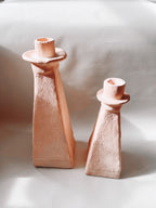 Pink Stoneware Candle Holders