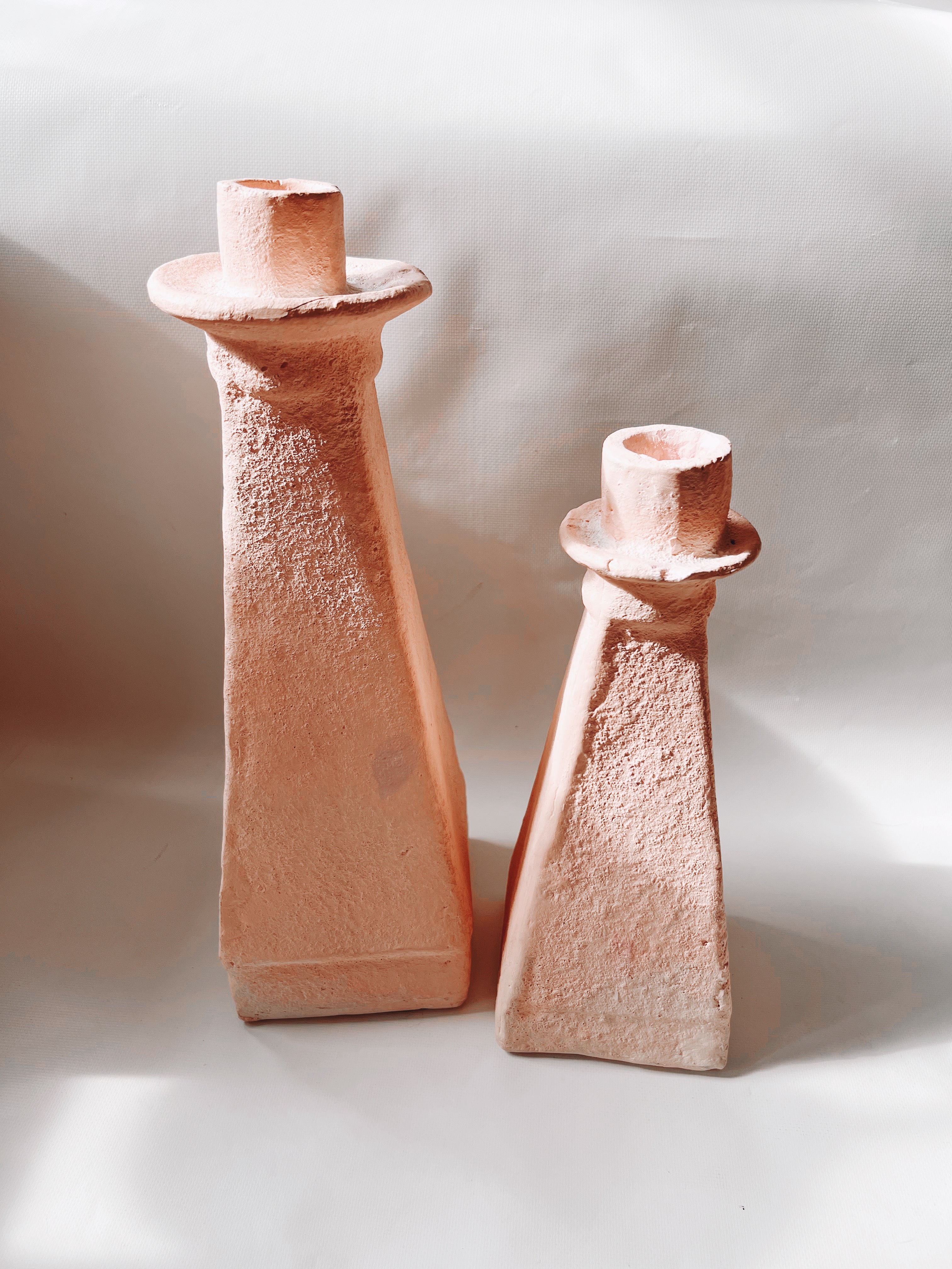 Pink Stoneware Candle Holders