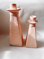 Pink Stoneware Candle Holders