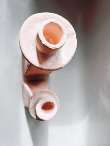 Pink Stoneware Candle Holders