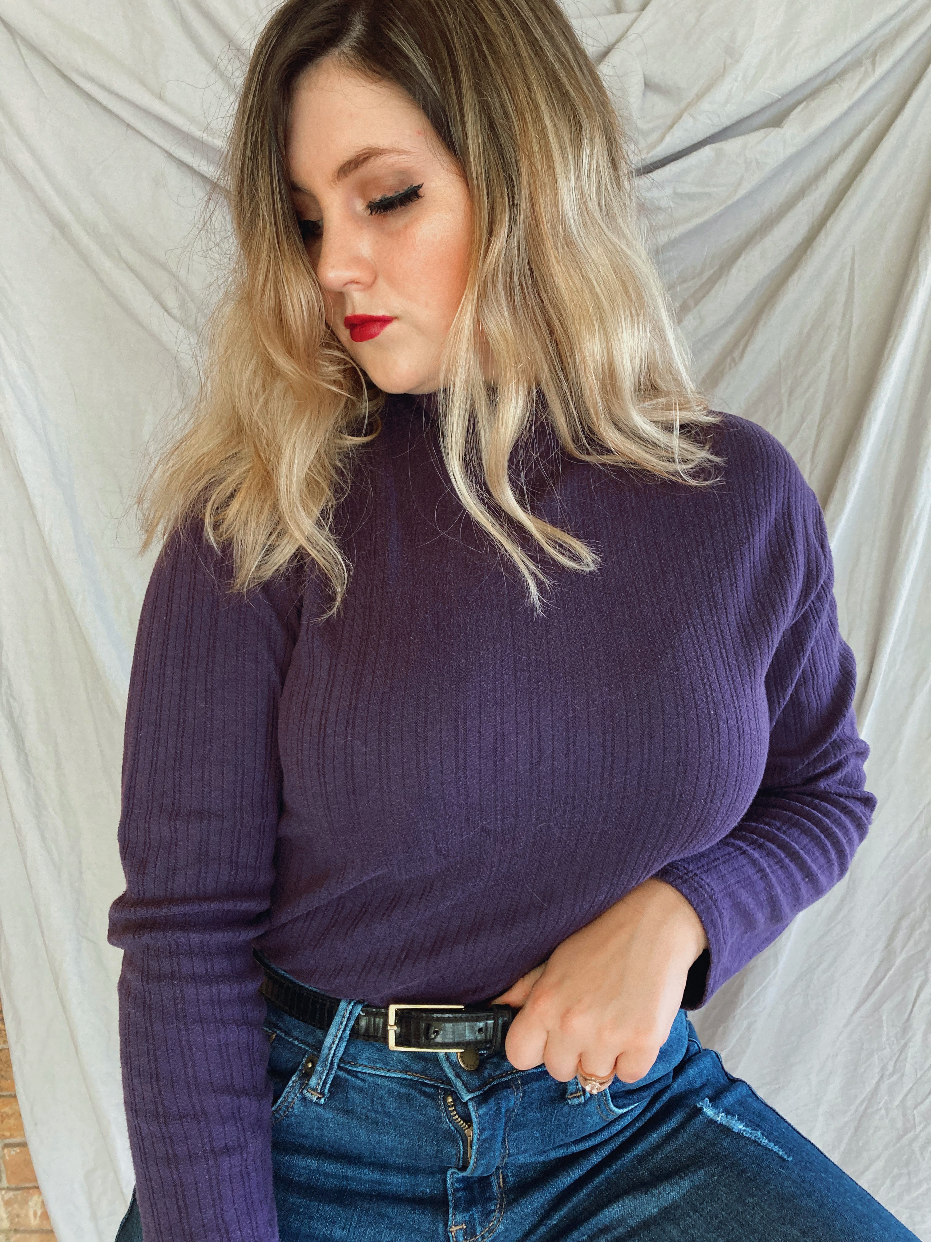 Purple Ribbed Turtleneck - Size Small