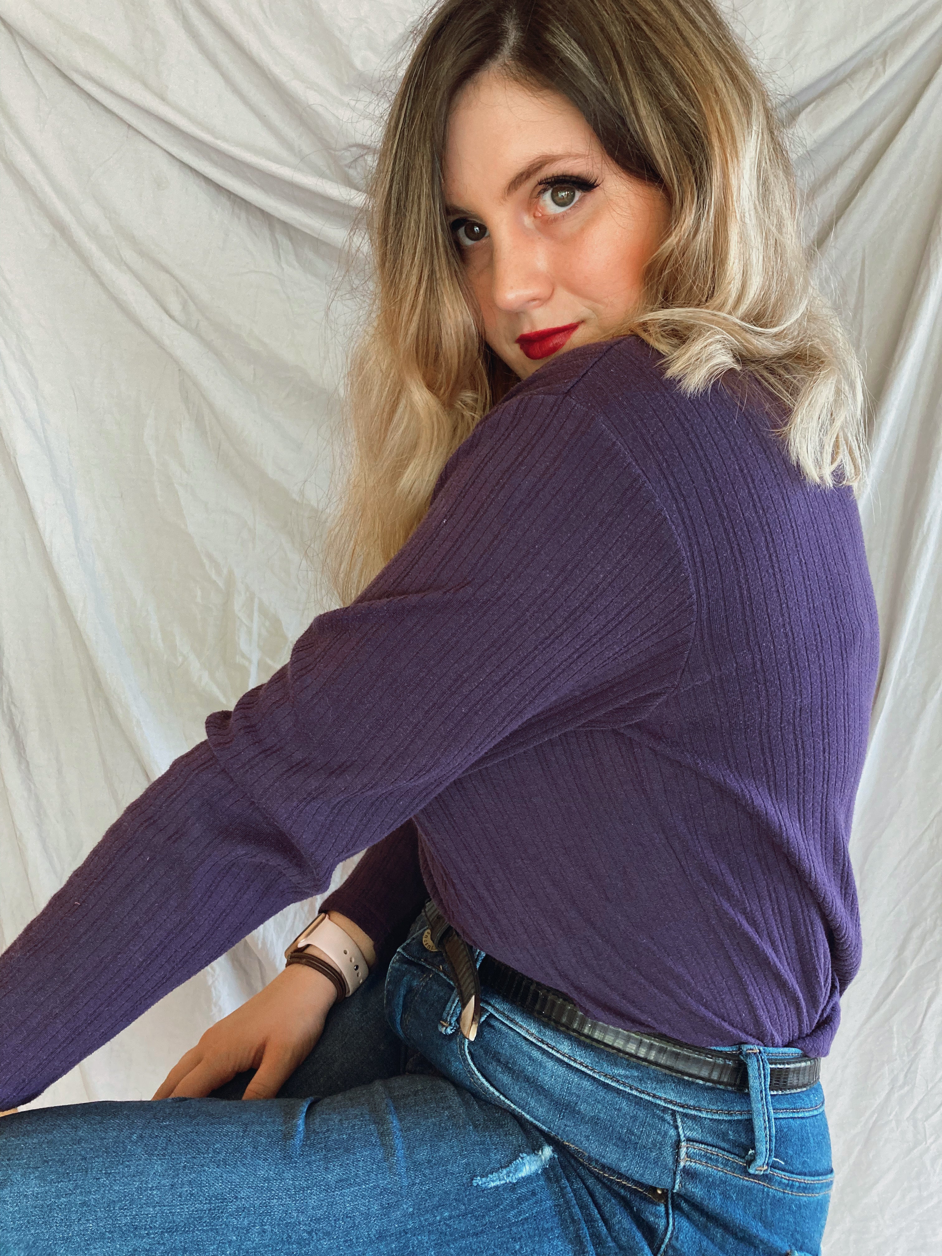 Purple Ribbed Turtleneck - Size Small