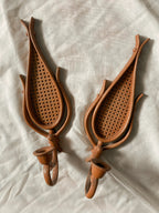 Pair of Faux Rattan Candle Holders