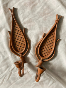 Pair of Faux Rattan Candle Holders