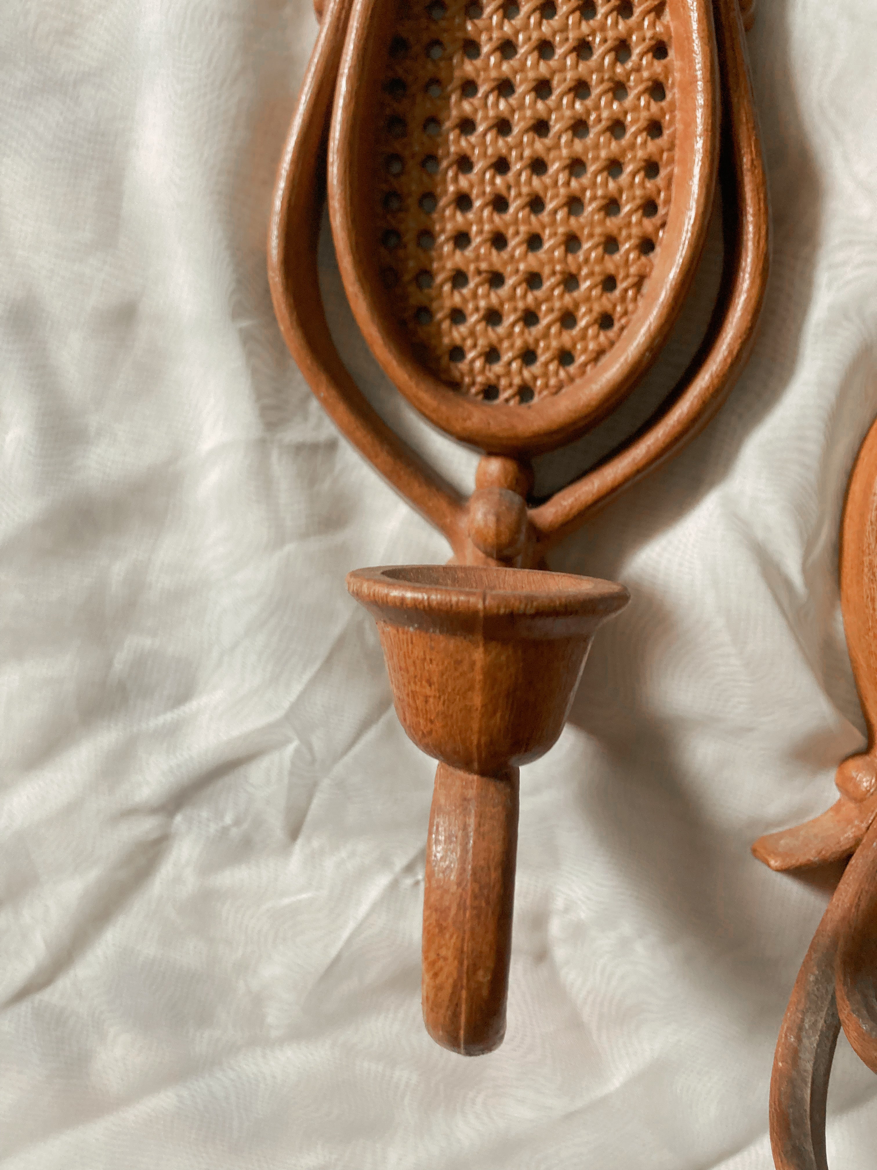 Pair of Faux Rattan Candle Holders