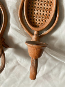 Pair of Faux Rattan Candle Holders