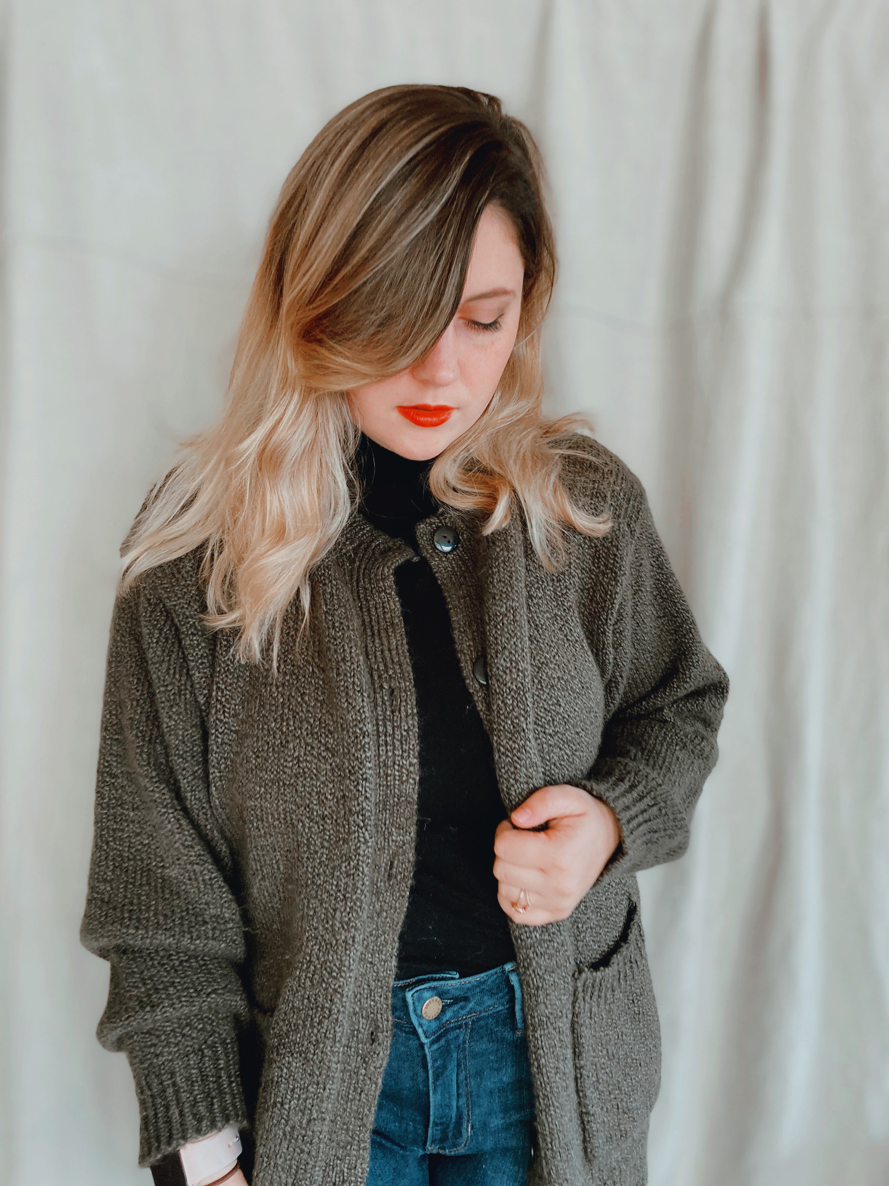 Olive Green Cardigan - Size L