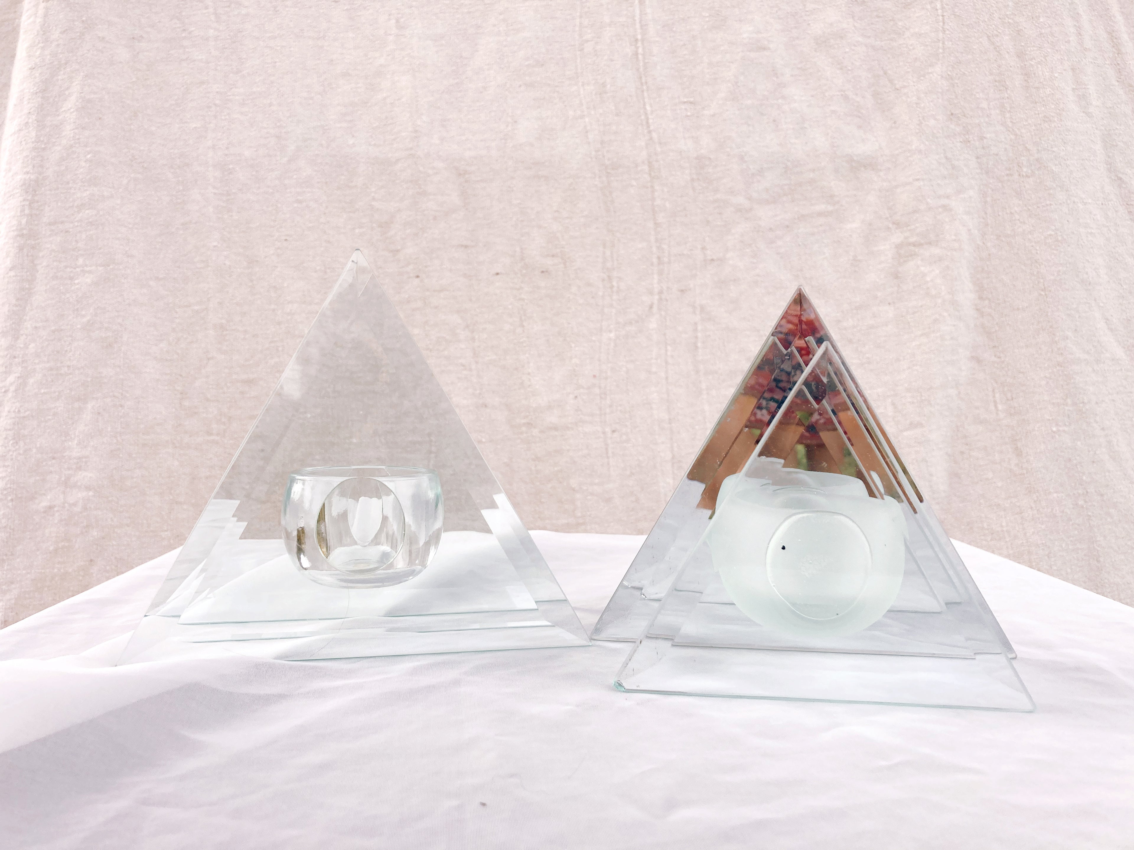 Pair of Glass Triangle Candle Holders