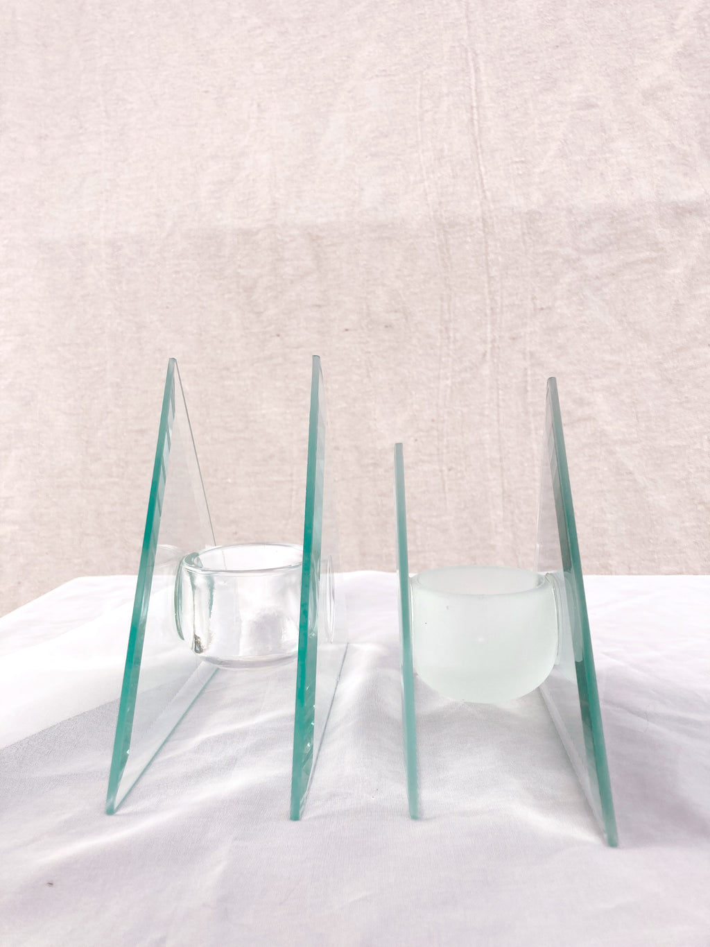Pair of Glass Triangle Candle Holders