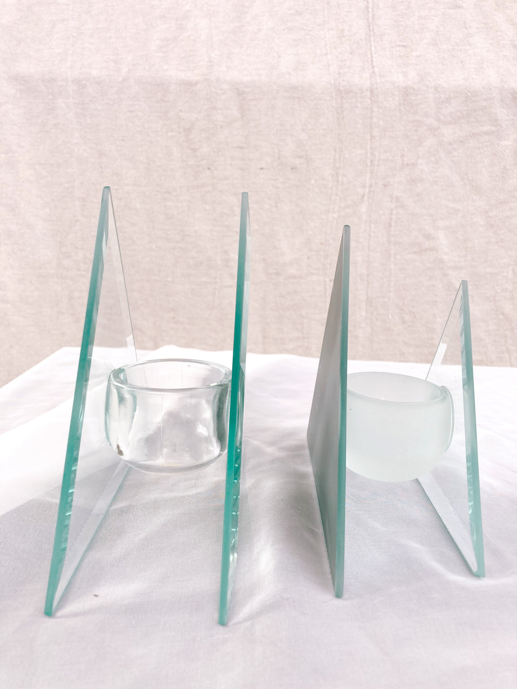 Pair of Glass Triangle Candle Holders
