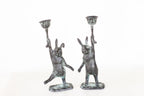 Pair of Cast Iron Rabbit Candle Holders