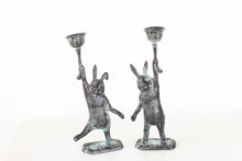 Load image into Gallery viewer, Pair of Cast Iron Rabbit Candle Holders
