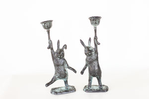 Pair of Cast Iron Rabbit Candle Holders