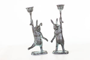 Pair of Cast Iron Rabbit Candle Holders