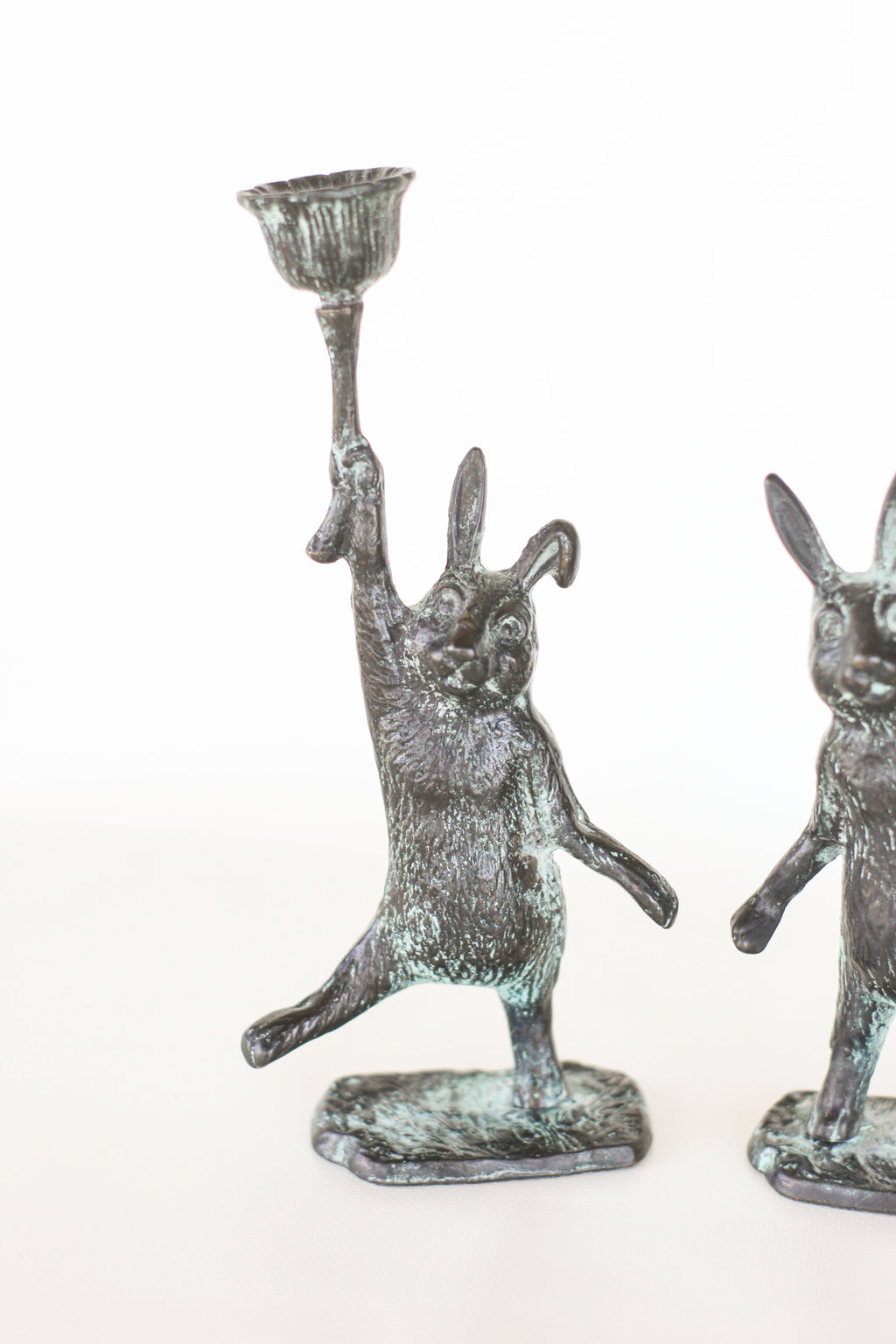 Pair of Cast Iron Rabbit Candle Holders