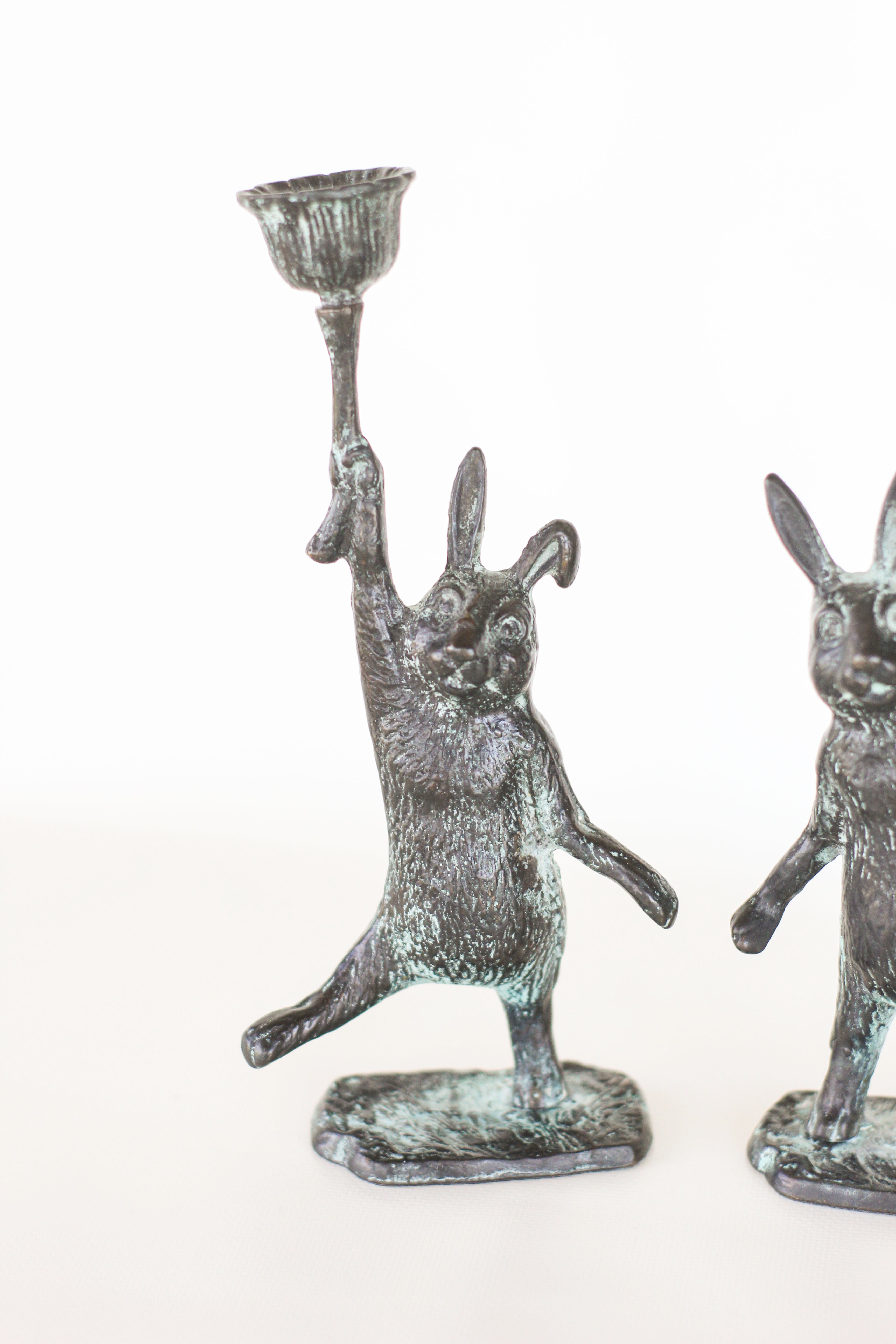 Pair of Cast Iron Rabbit Candle Holders