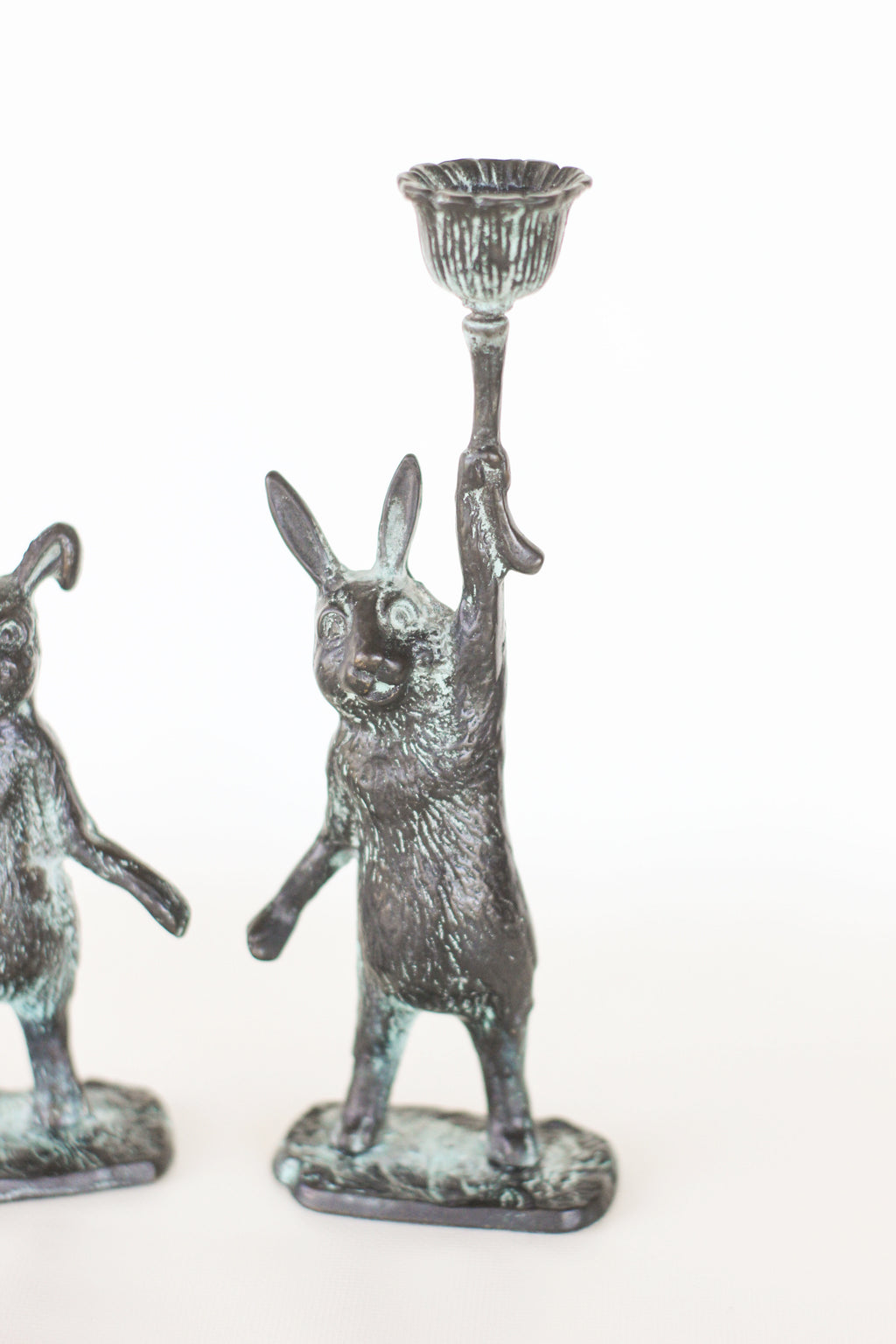 Pair of Cast Iron Rabbit Candle Holders