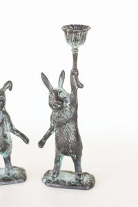 Pair of Cast Iron Rabbit Candle Holders