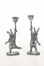 Pair of Cast Iron Rabbit Candle Holders