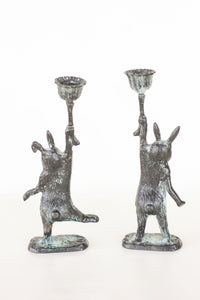 Pair of Cast Iron Rabbit Candle Holders