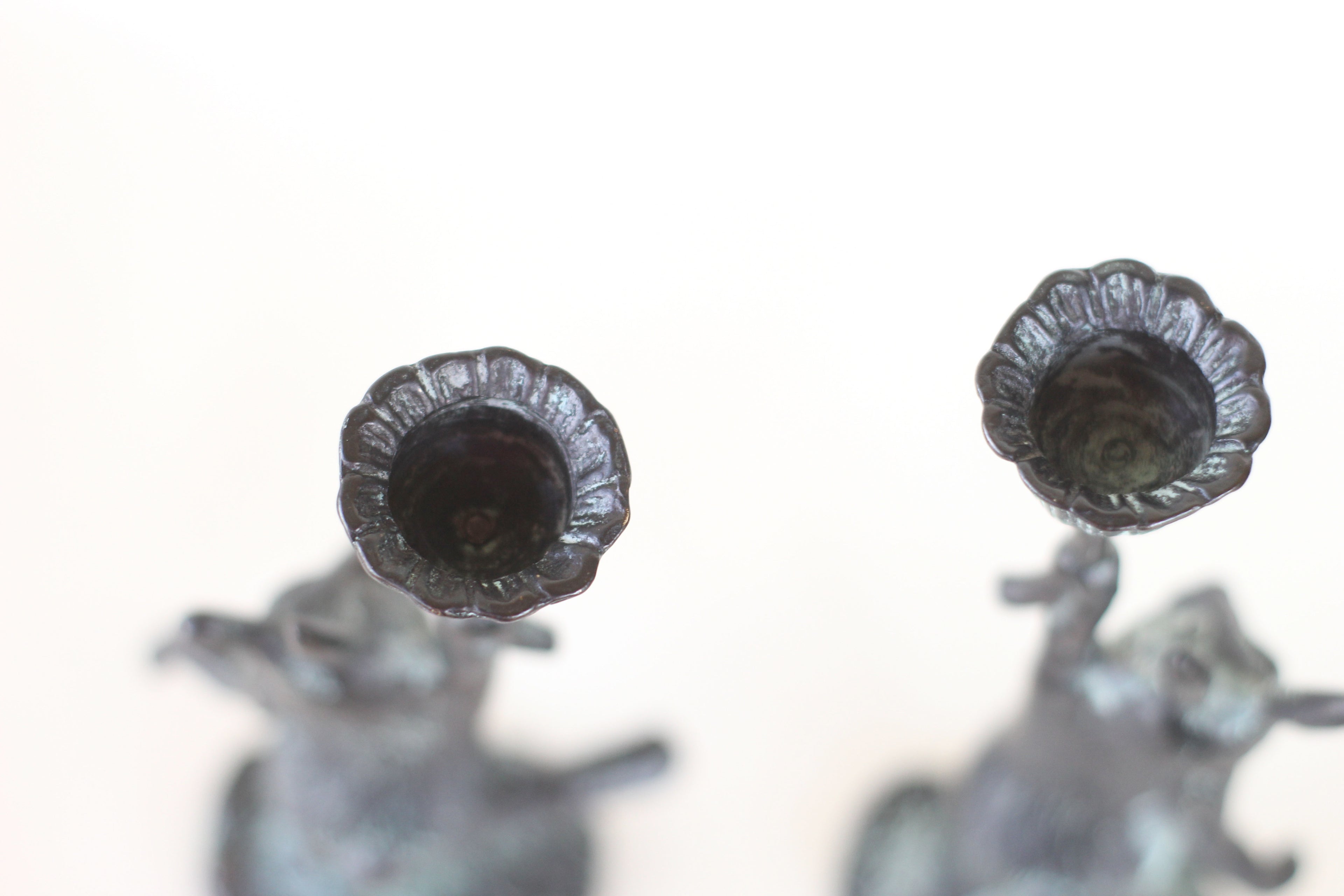 Pair of Cast Iron Rabbit Candle Holders
