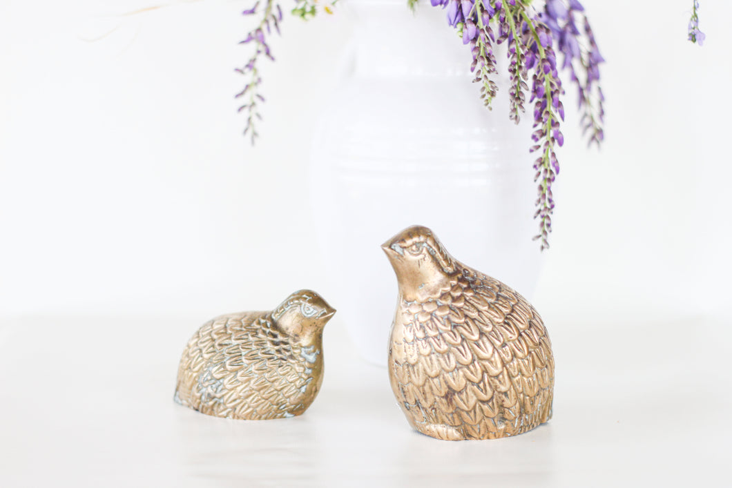 Pair of Vintage Brass Quail