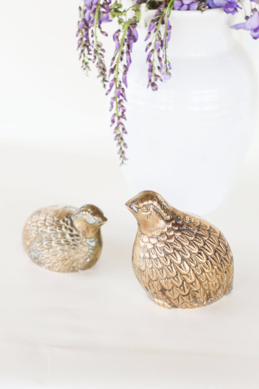 Pair of Vintage Brass Quail