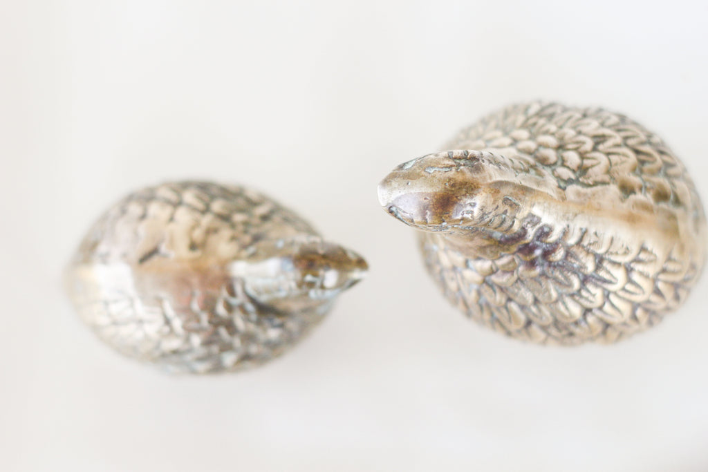 Pair of Vintage Brass Quail