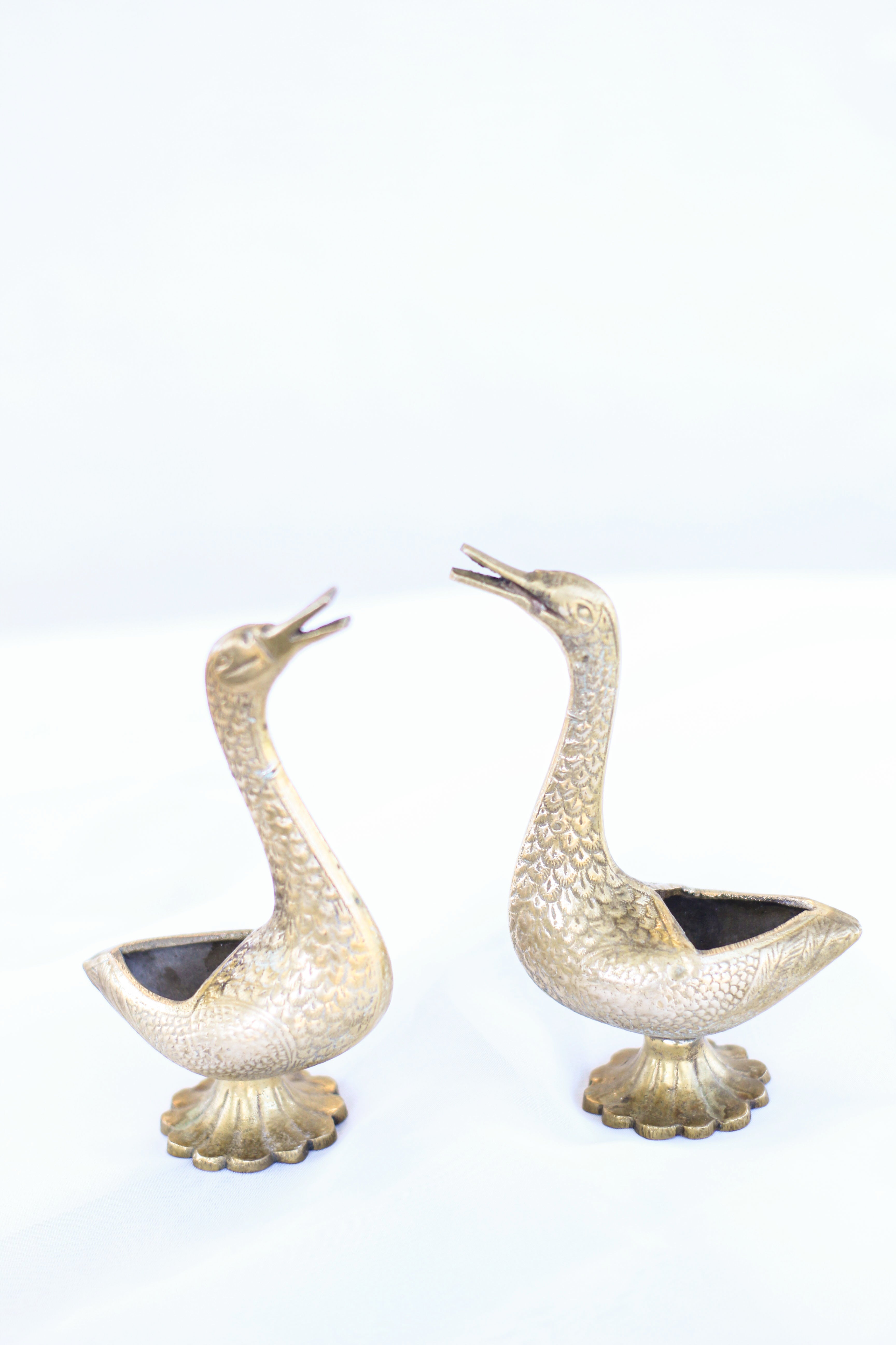 Pair of Brass Geese Incense Holders