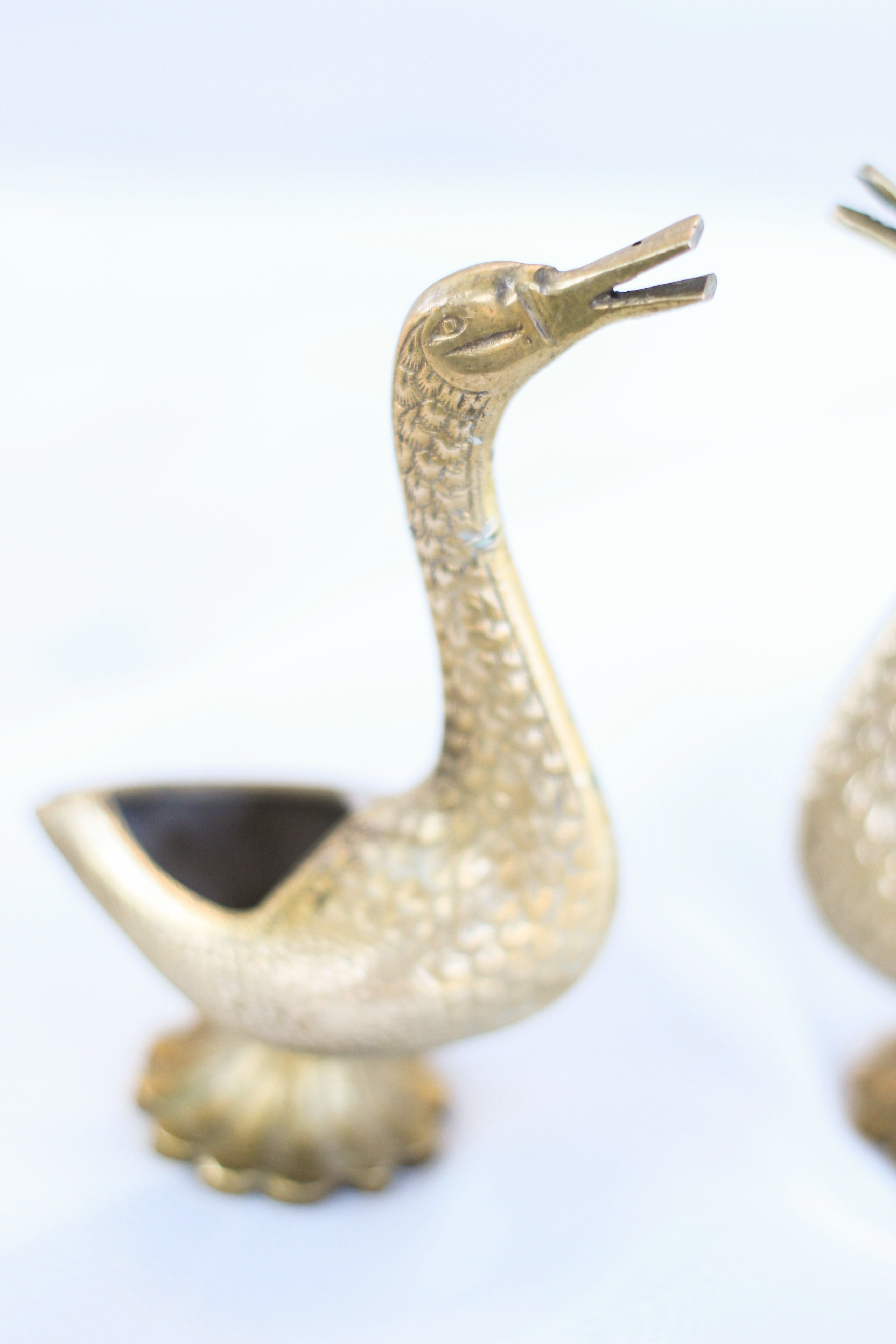 Pair of Brass Geese Incense Holders
