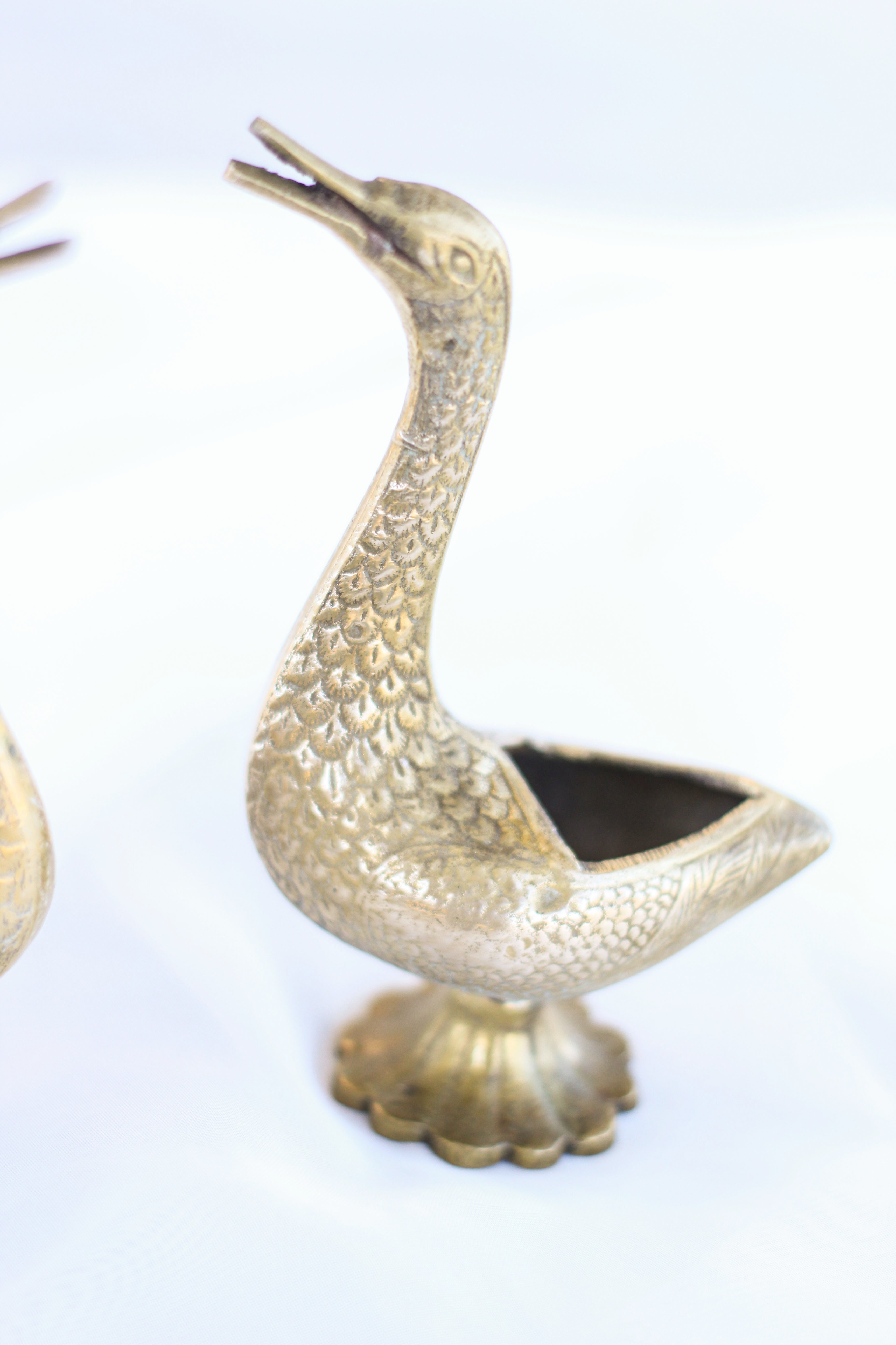 Pair of Brass Geese Incense Holders