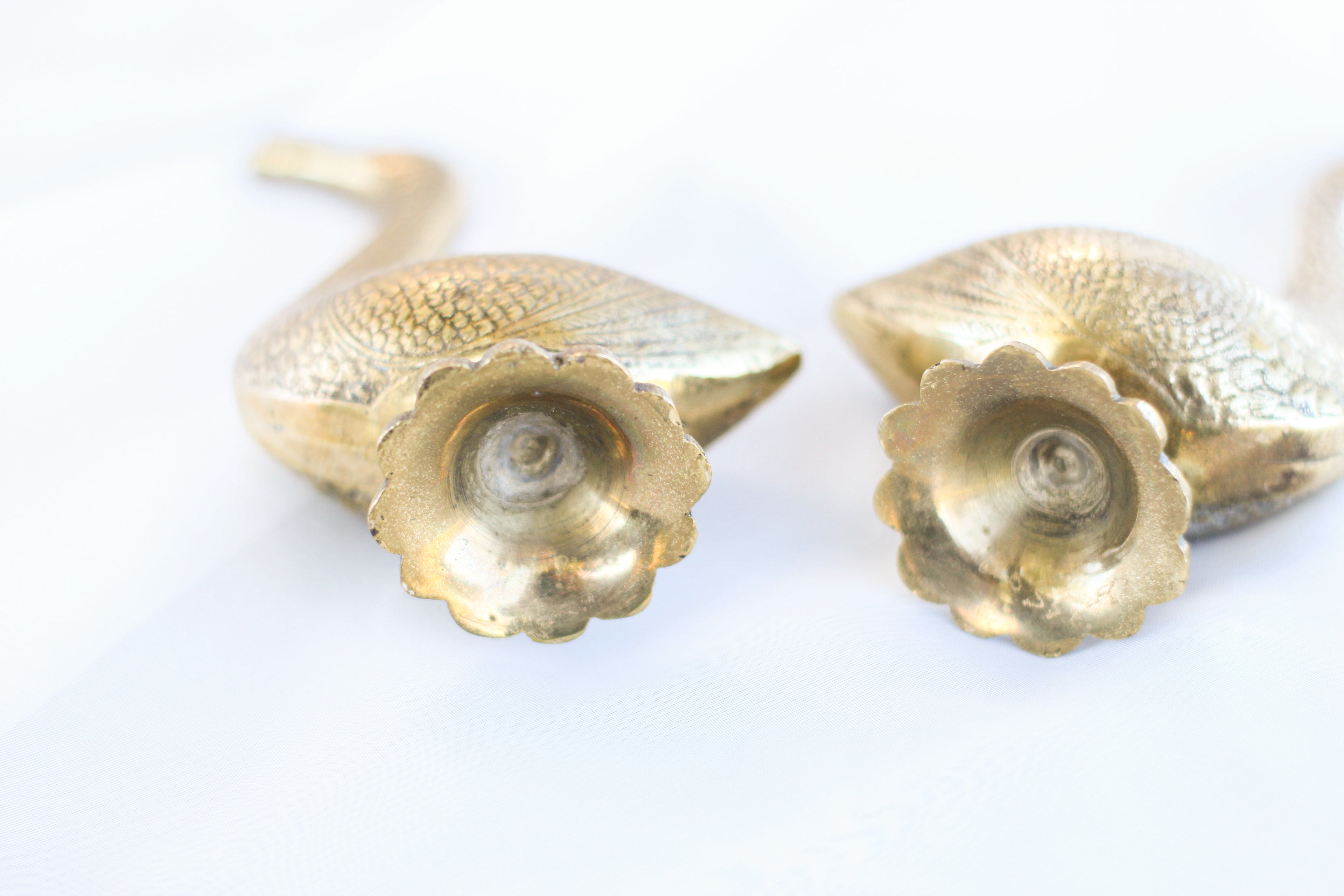Pair of Brass Geese Incense Holders