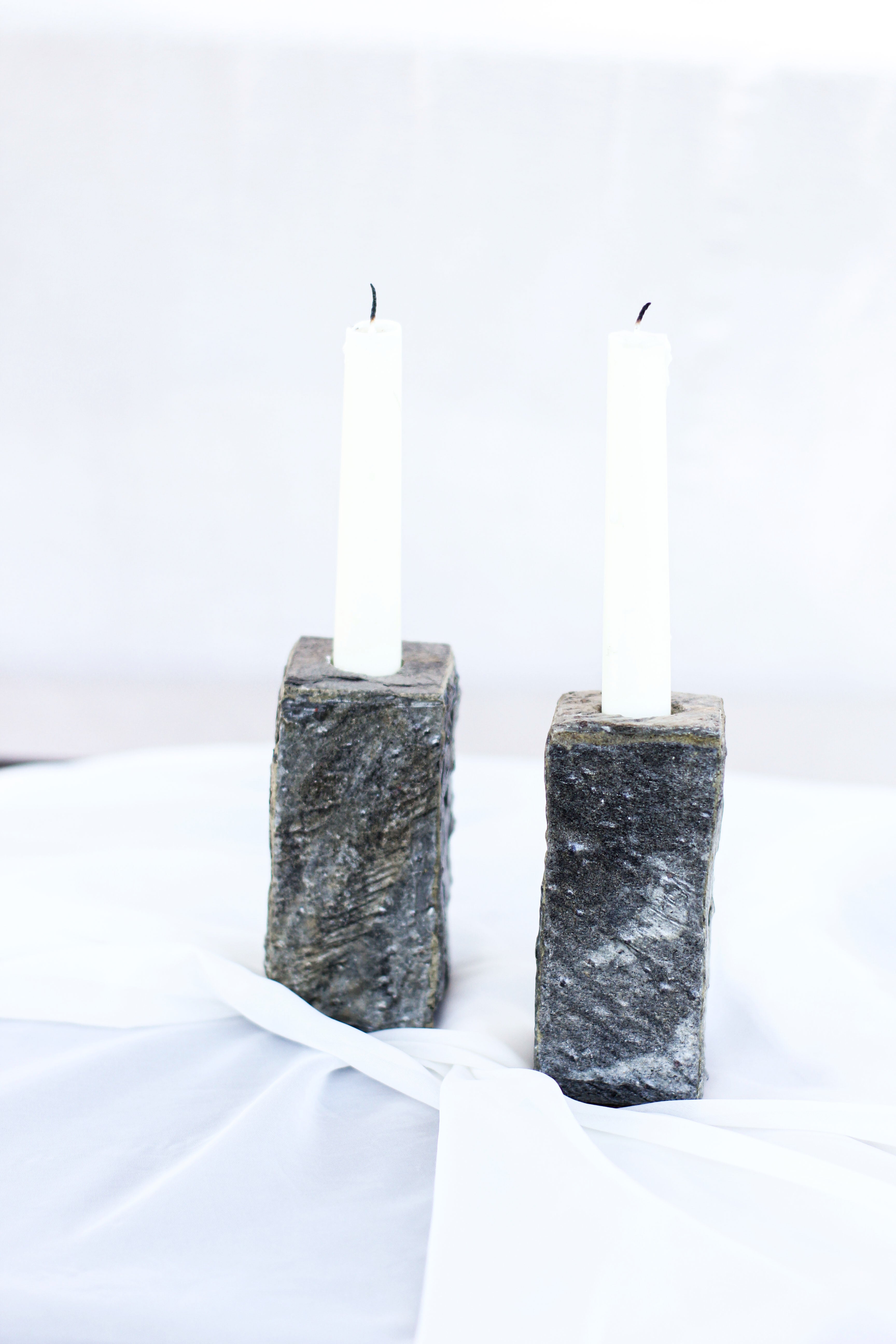 Pair of Stone Candle Holders
