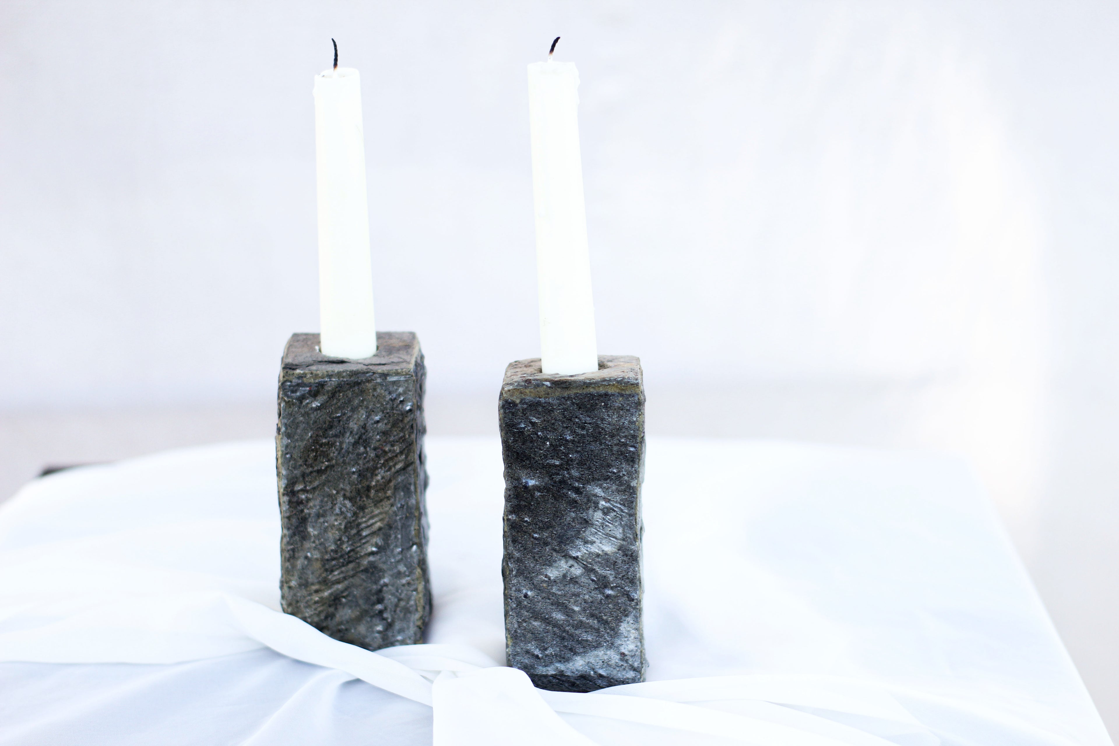 Pair of Stone Candle Holders