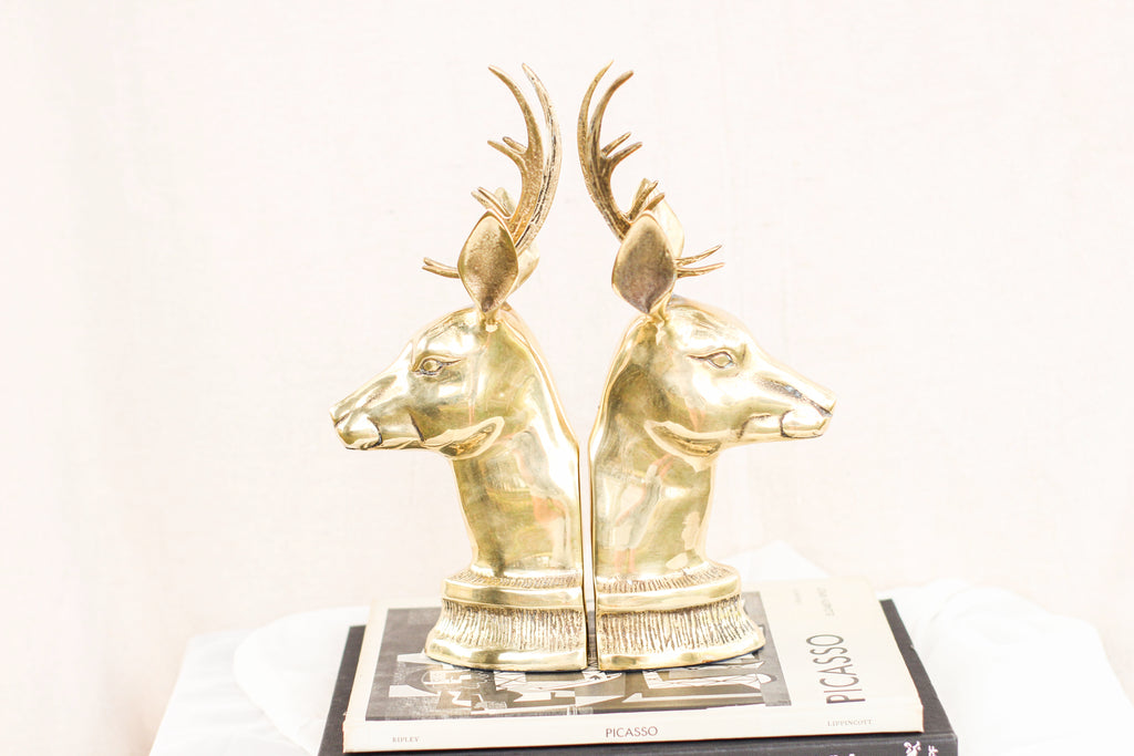 Pair of Brass Reindeer Bookends