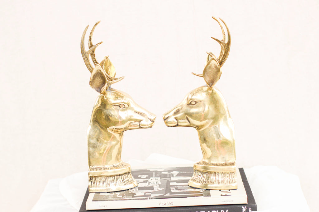 Pair of Brass Reindeer Bookends