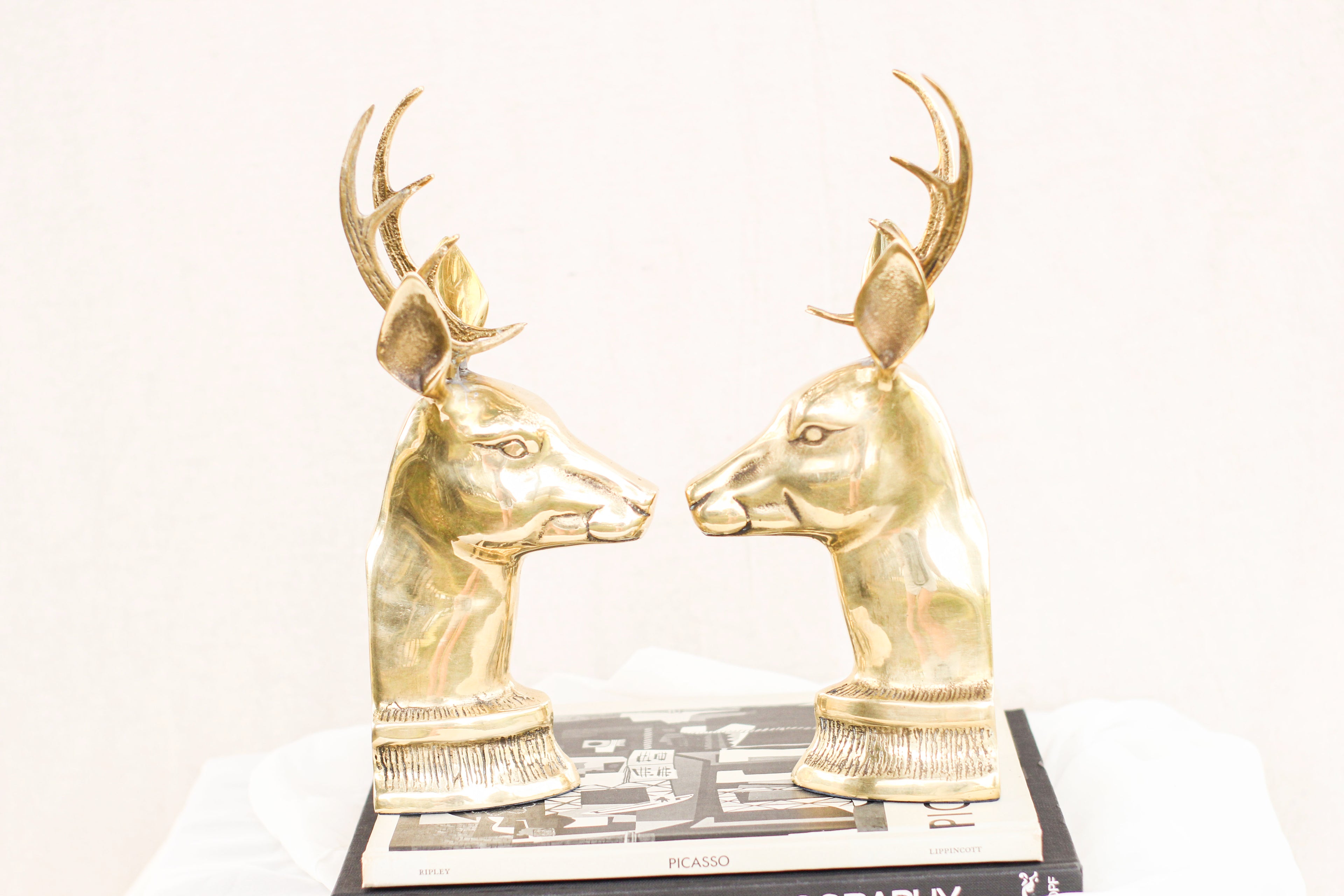Pair of Brass Reindeer Bookends