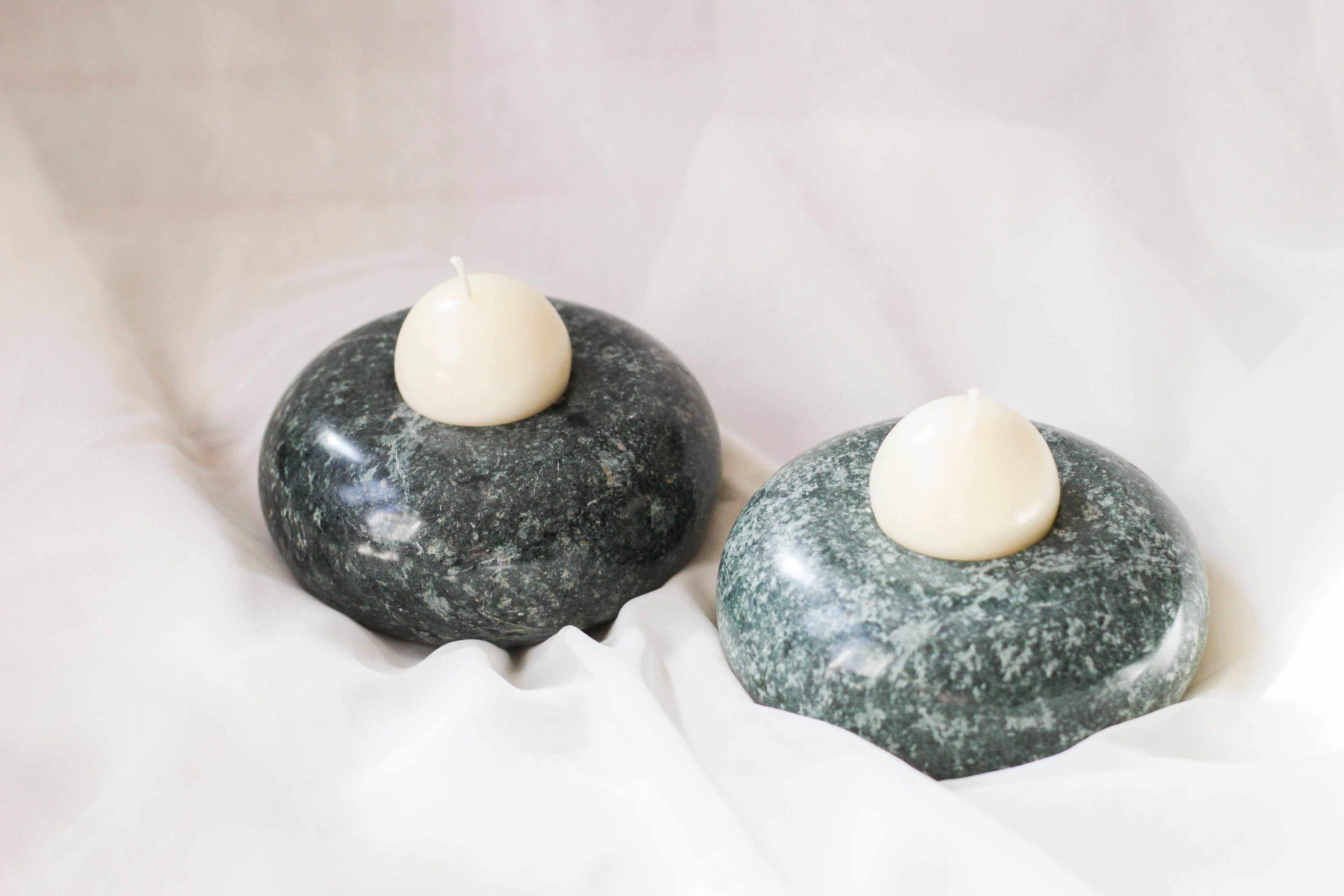 Pair of Green Stone Candle Holders