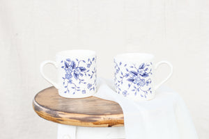 Pair of Blue and White Floral Mugs