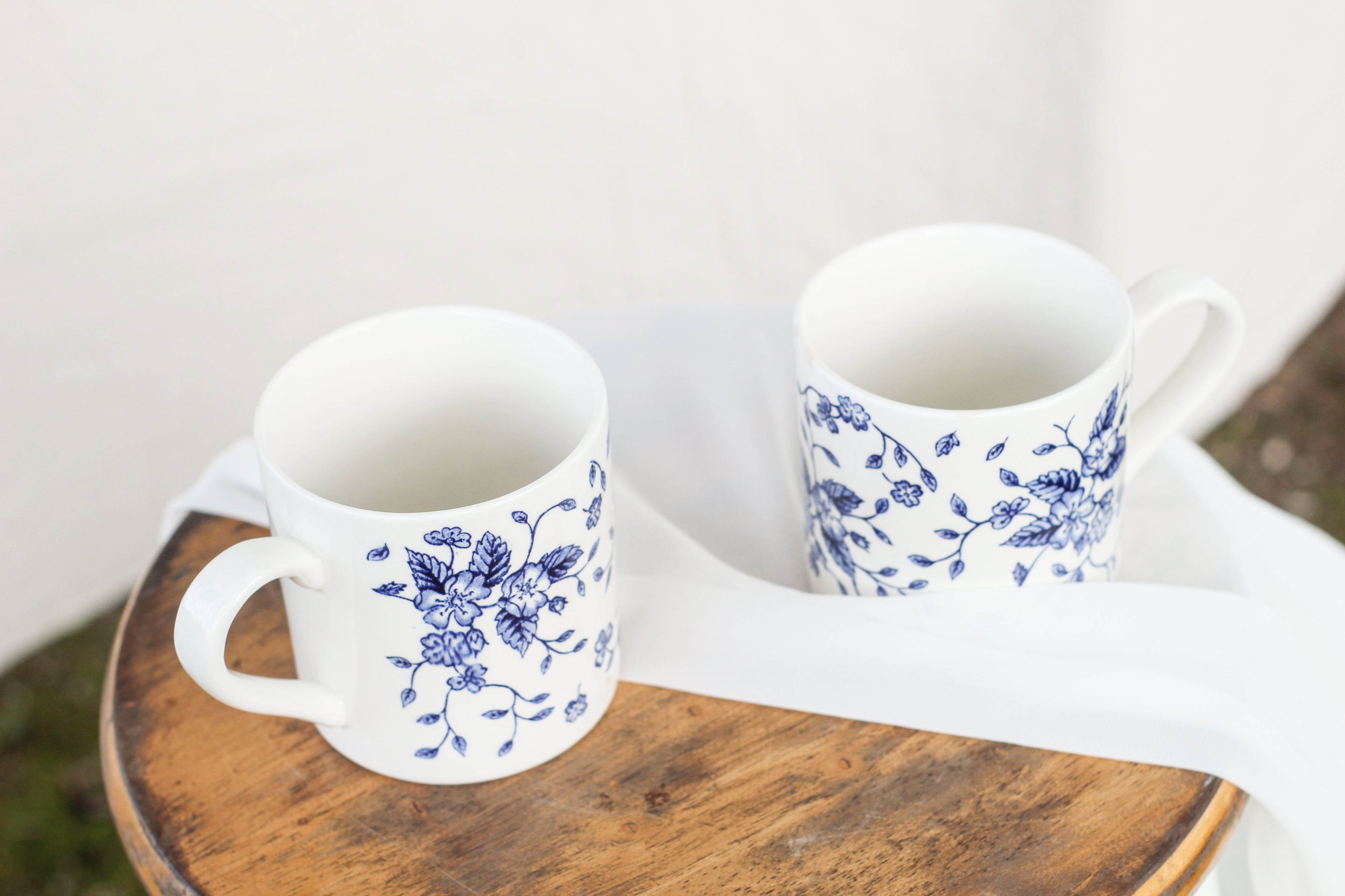 Pair of Blue and White Floral Mugs