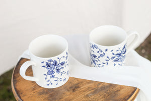 Pair of Blue and White Floral Mugs