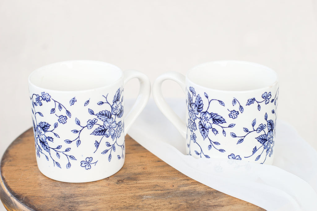 Pair of Blue and White Floral Mugs