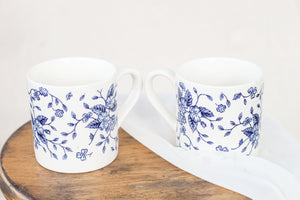 Pair of Blue and White Floral Mugs