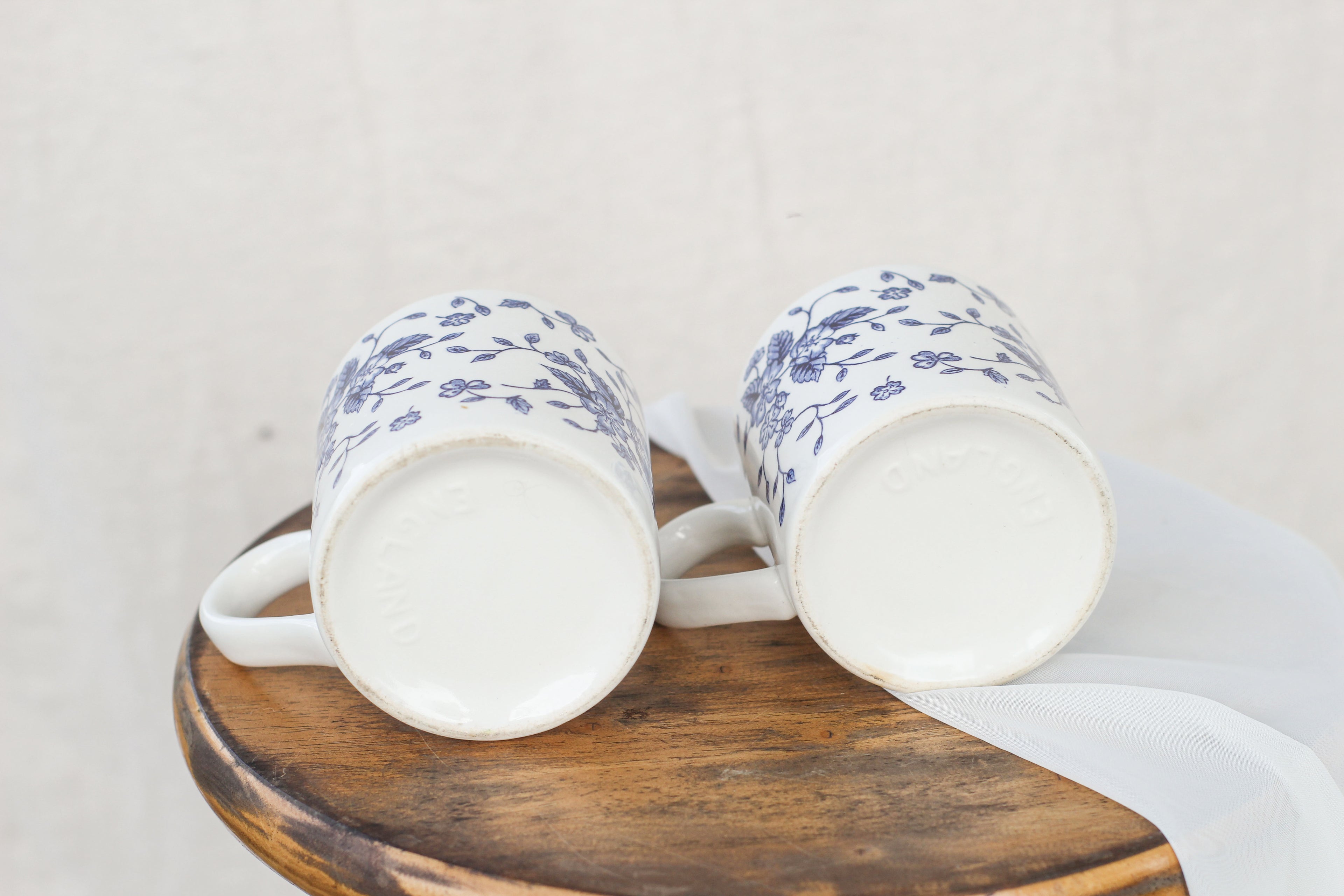 Pair of Blue and White Floral Mugs