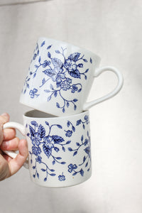 Pair of Blue and White Floral Mugs