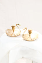 Pair of Vintage Brass Swan Candle Holders