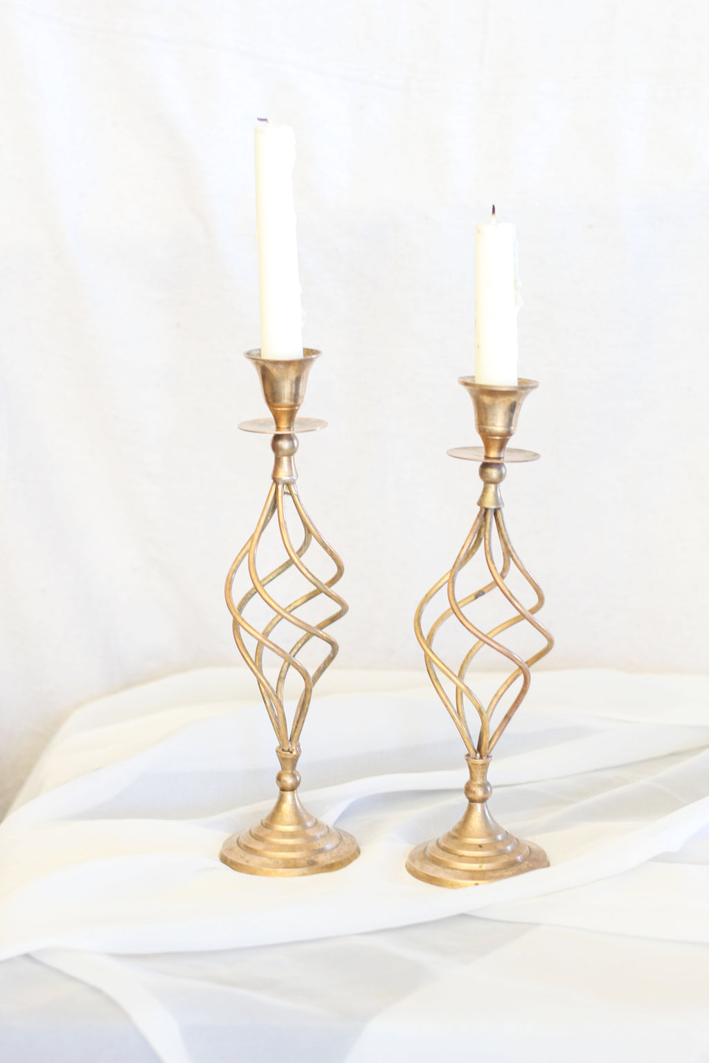 Pair of Swirling Brass Candle Holders