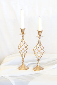 Pair of Swirling Brass Candle Holders