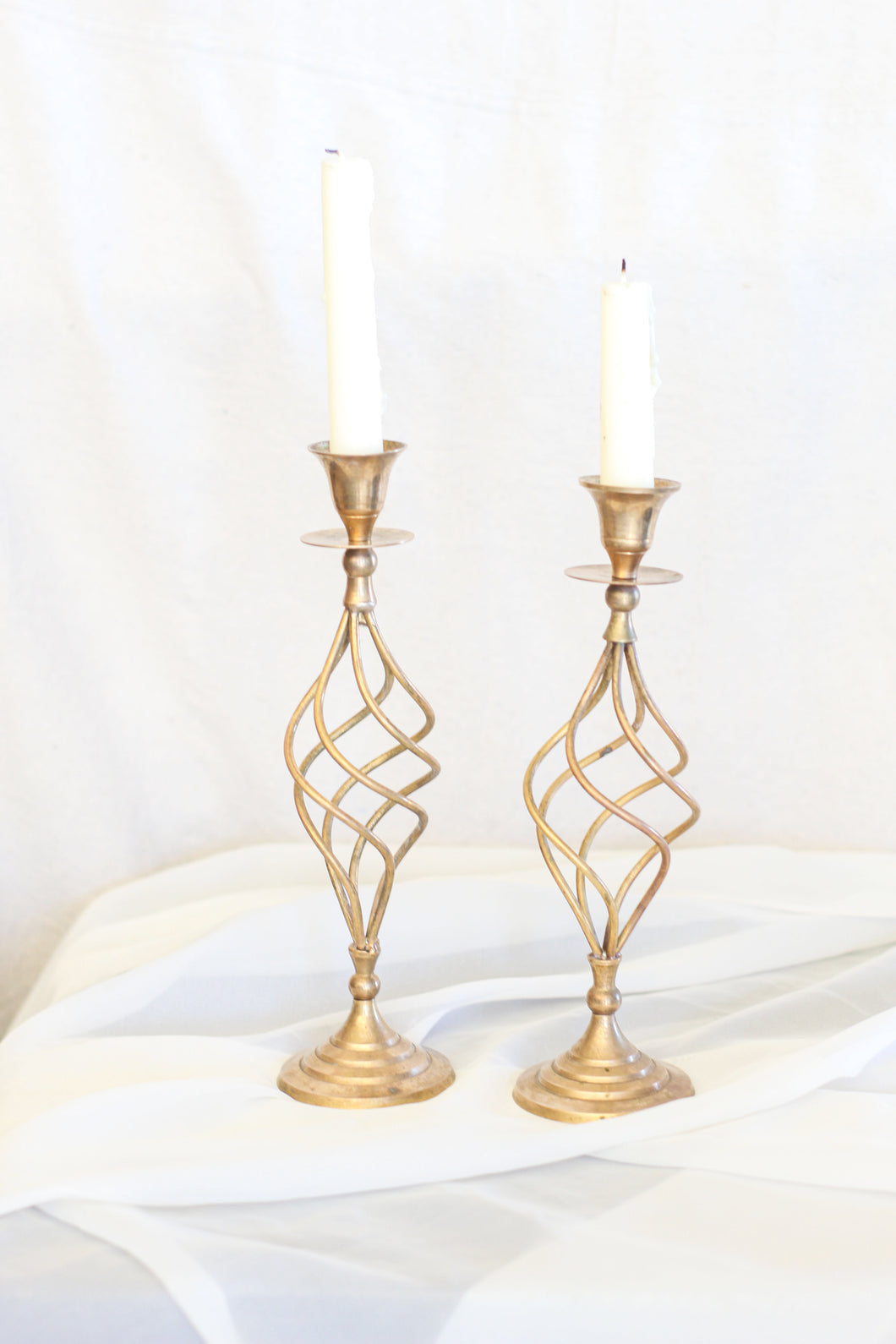 Pair of Swirling Brass Candle Holders