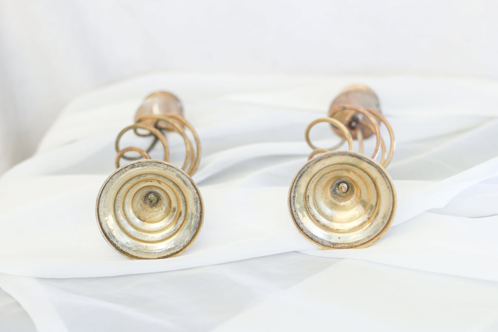 Pair of Swirling Brass Candle Holders